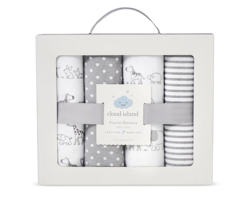cloud island Flannel Receiving Baby Blankets Two by Two 4pack - Cloud Island - Gray, 30 inches L x 30 inches W - Image 2